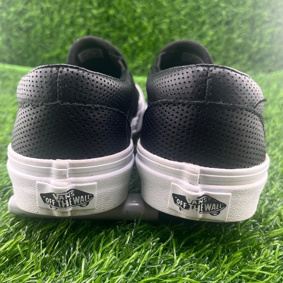 Vans Classic Slip On Perforated Leather Sneakers Black White Men US 6 Women 7.5 - Picture 4 of 10
